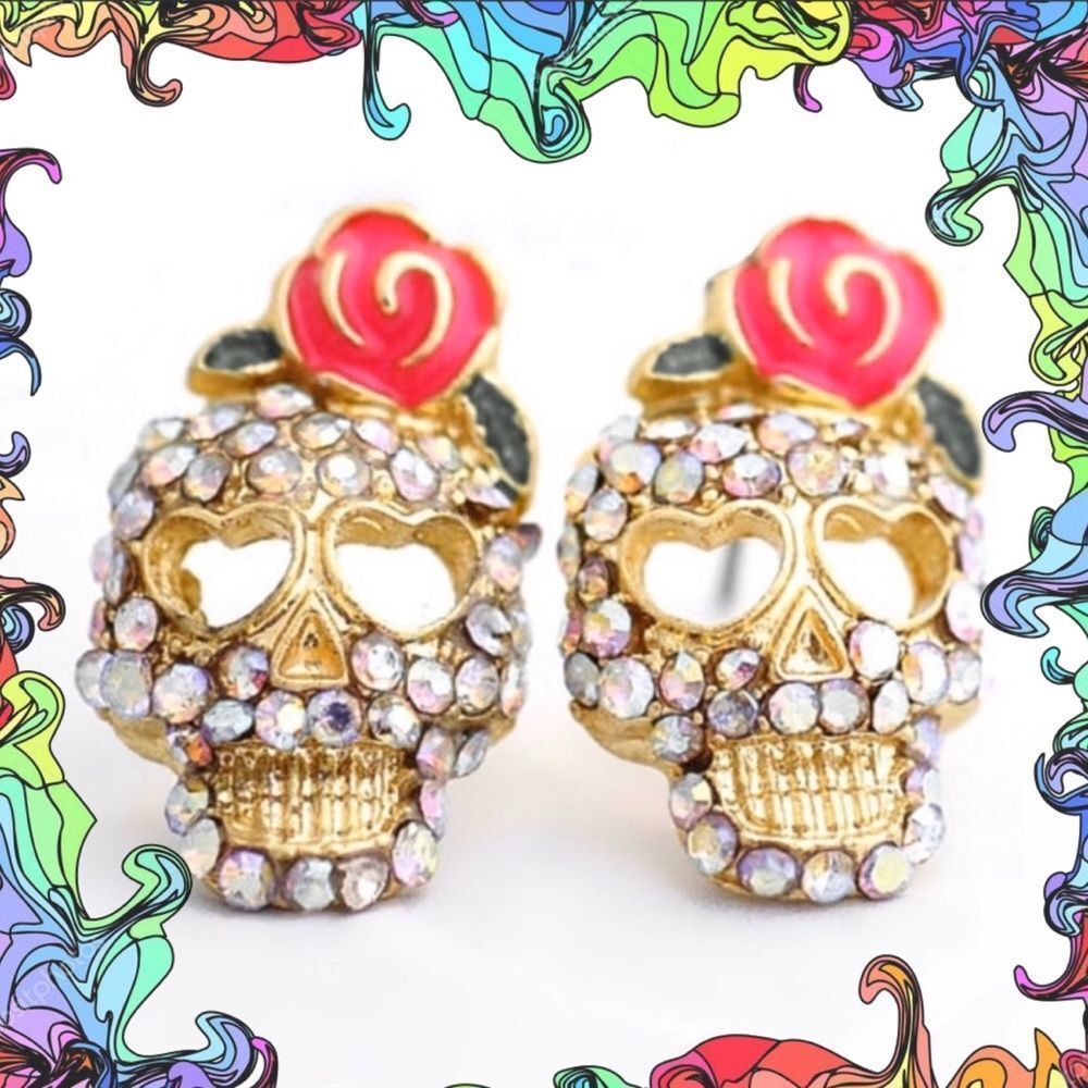 Enchanting Sparkly Crystal Encrusted Skull Studs
